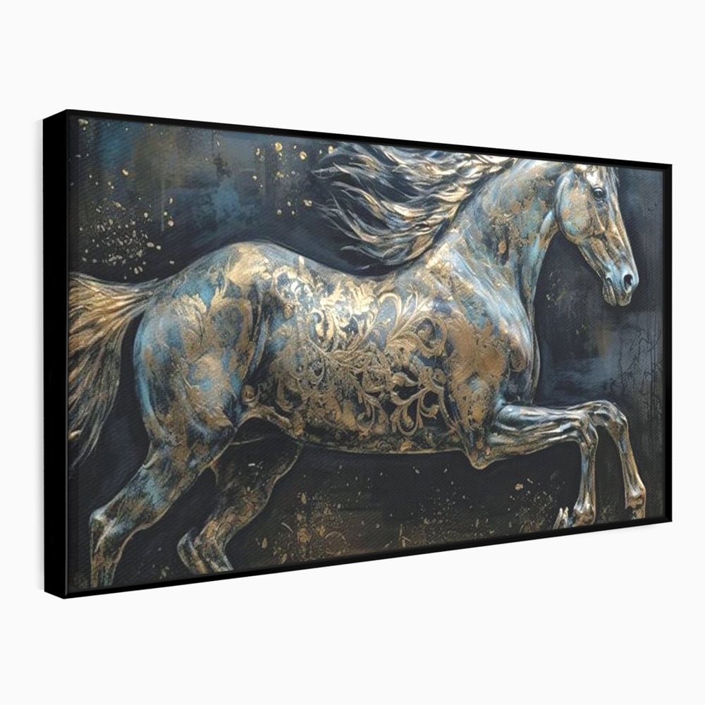 Tablou canvas cu tablou canvas cu armasar in galop, in rama de aluminiu negru